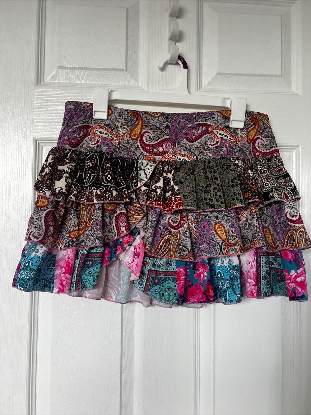 SHEIN Multicolor Paisley Ruffle Tiered Mini Skirt